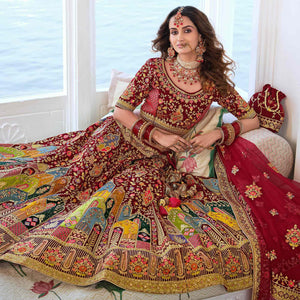 Maroon Wedding Wear Sequins Floral Embroidered Velvet Lehenga Choli