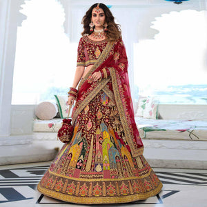 Maroon Wedding Wear Sequins Floral Embroidered Velvet Lehenga Choli