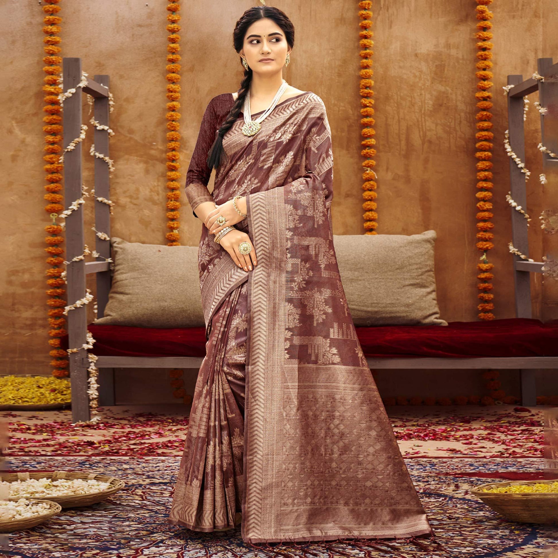 Maroon Woven Art Silk Saree