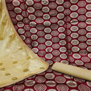 Maroon Woven Banarasi Dress Material