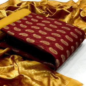 Maroon Woven Banarasi Silk Dress Material