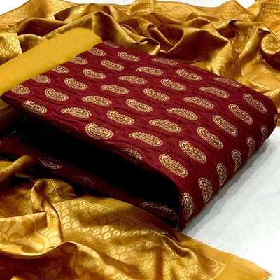 Maroon Woven Banarasi Silk Dress Material