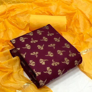 Maroon Woven Banarasi Silk Dress Material