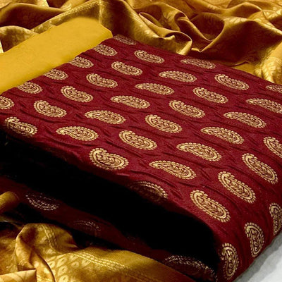 Maroon Woven Banarasi Silk Dress Material