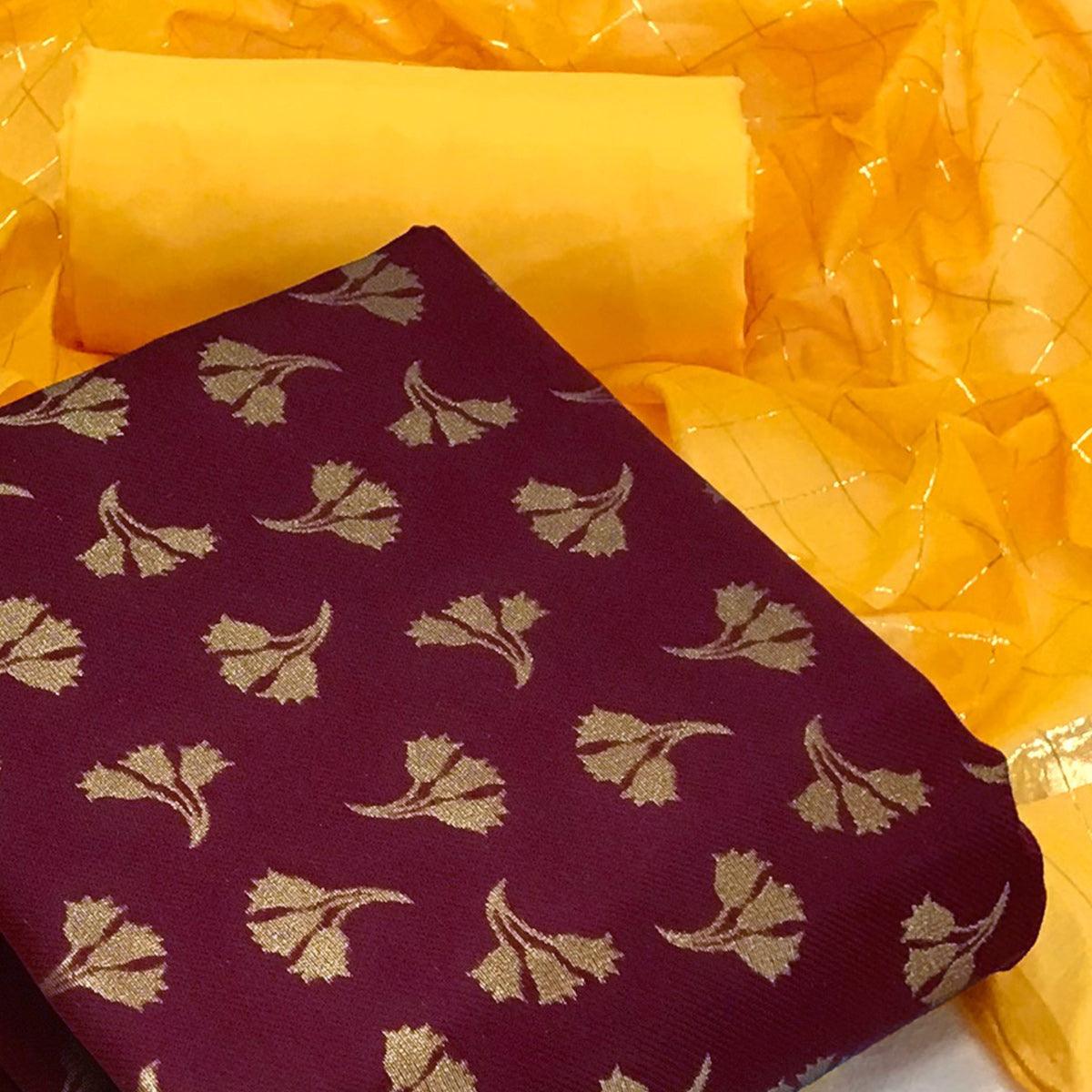 Maroon Woven Banarasi Silk Dress Material