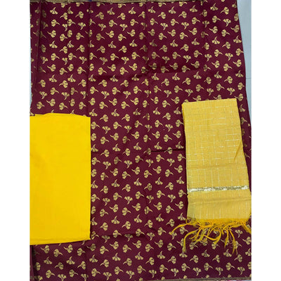 Maroon Woven Banarasi Silk Dress Material