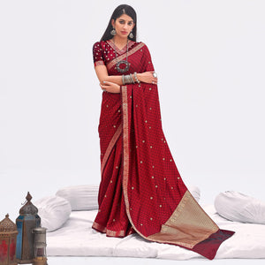 Maroon Woven Banarasi Silk Saree