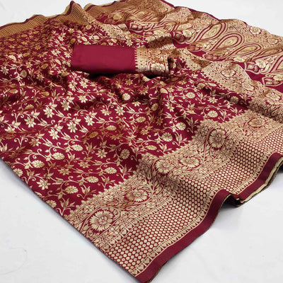 Maroon Woven Banarasi Silk Saree