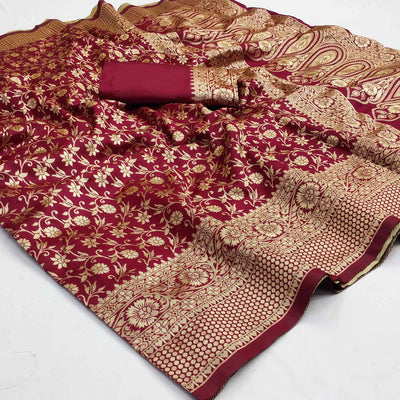 Maroon Woven Banarasi Silk Saree