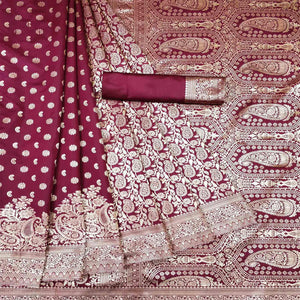 Maroon Woven Banarasi Silk Saree