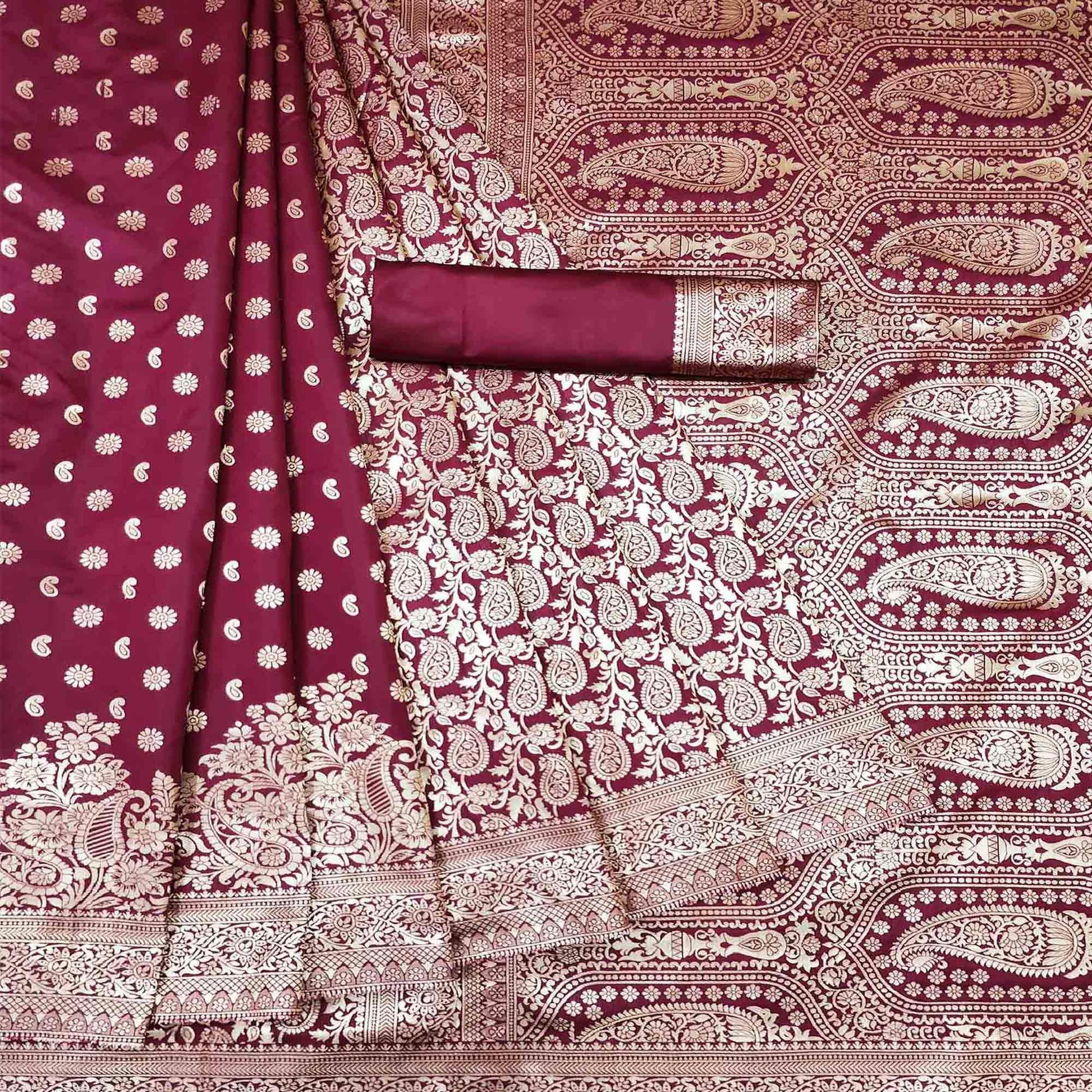 Maroon Woven Banarasi Silk Saree