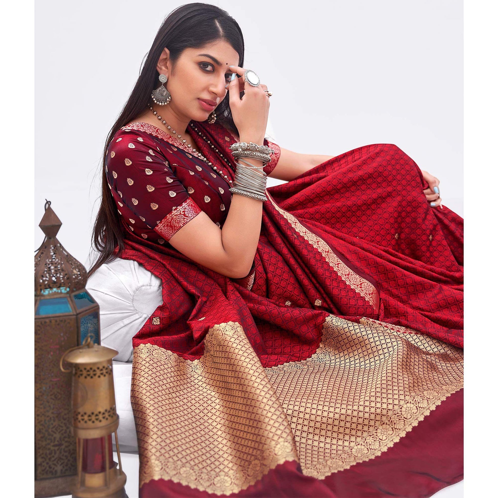 Maroon Woven Banarasi Silk Saree