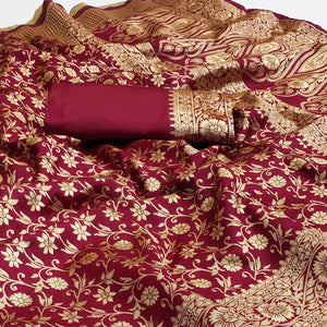 Maroon Woven Banarasi Silk Saree