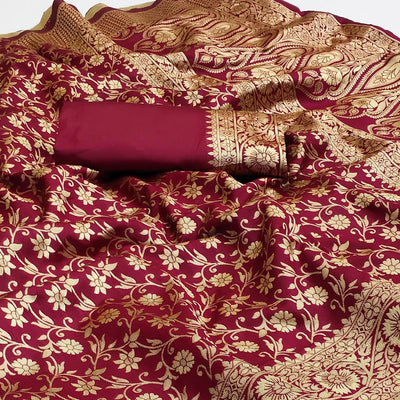 Maroon Woven Banarasi Silk Saree