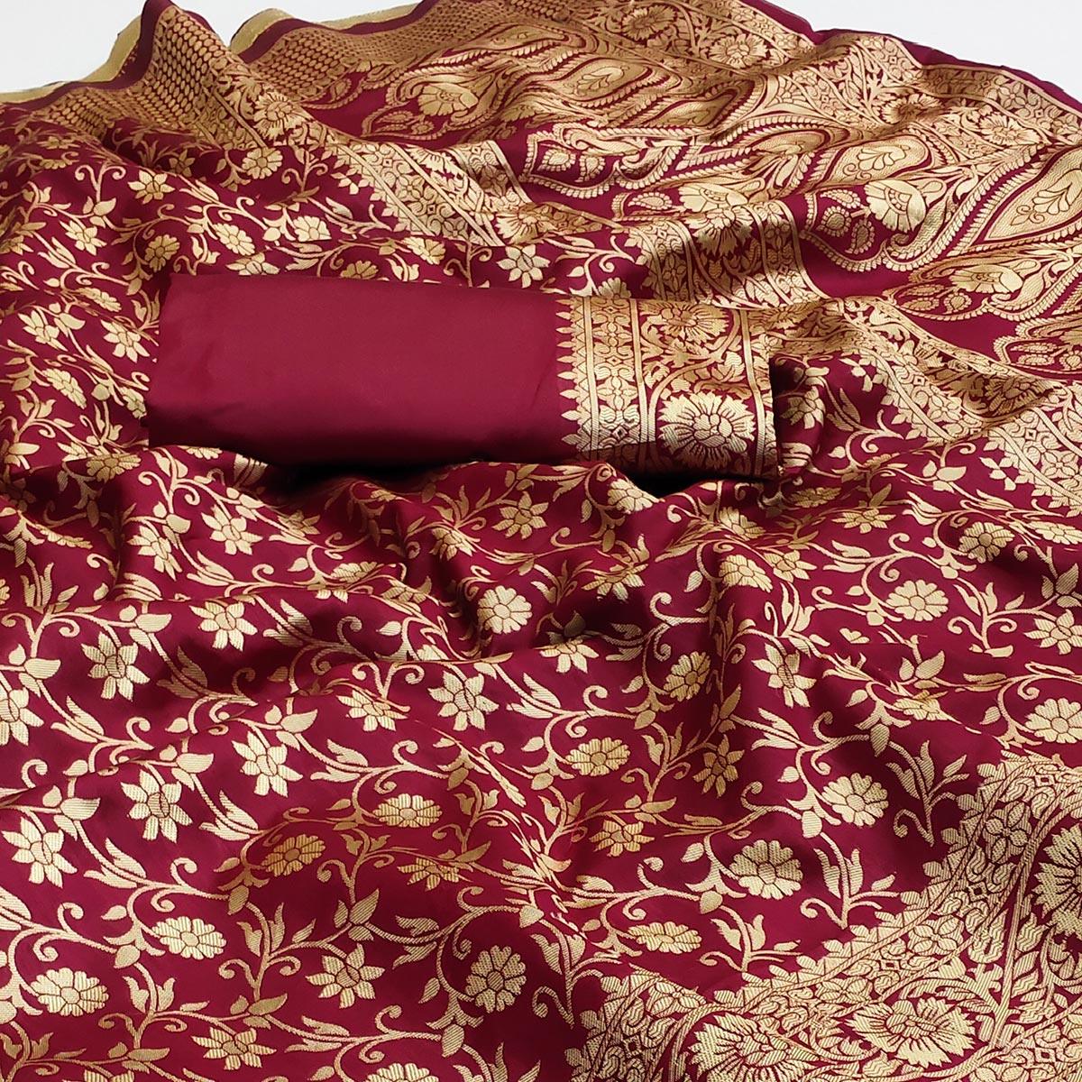 Maroon Woven Banarasi Silk Saree