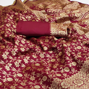 Maroon Woven Banarasi Silk Saree