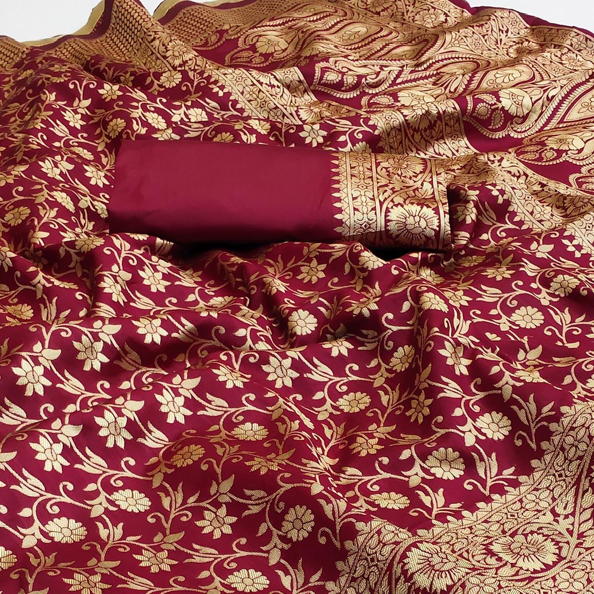 Maroon Woven Banarasi Silk Saree