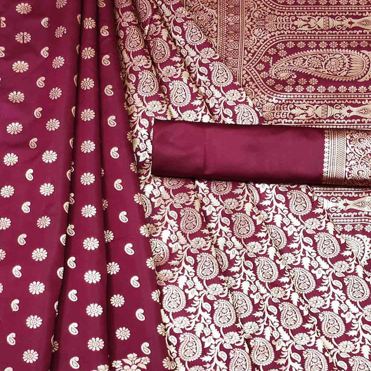 Maroon Woven Banarasi Silk Saree
