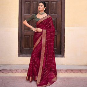 Maroon Woven Chiffon Saree