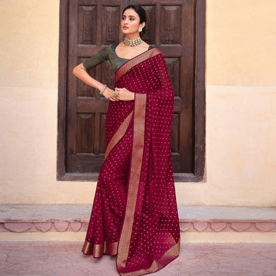 Maroon Woven Chiffon Saree