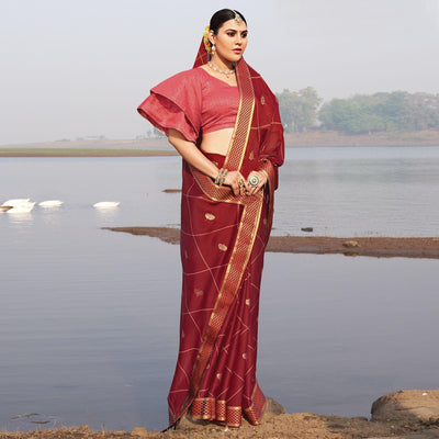 Maroon Woven Chiffon Saree