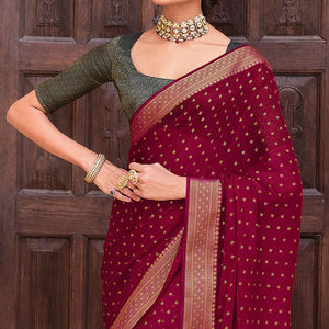 Maroon Woven Chiffon Saree