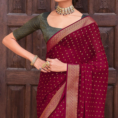 Maroon Woven Chiffon Saree