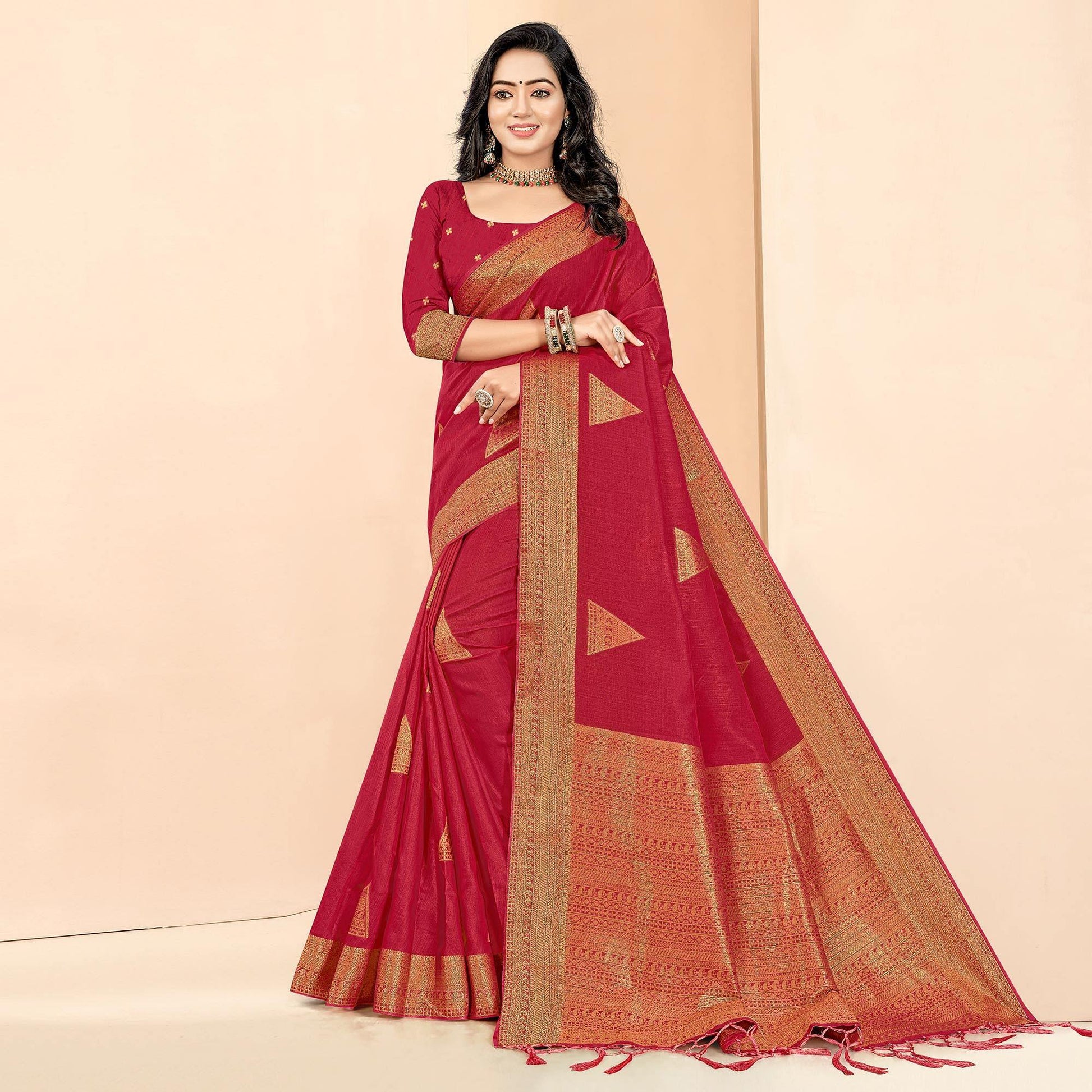 Maroon Woven Cotton Silk Saree
