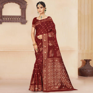 Maroon Woven Cotton Silk Saree