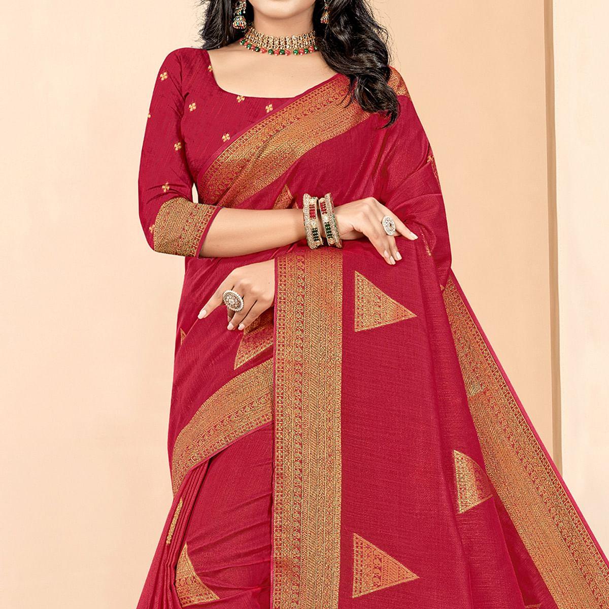 Maroon Woven Cotton Silk Saree