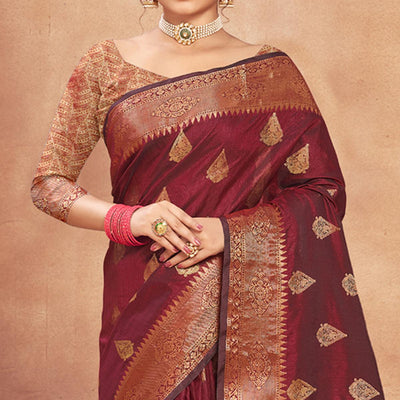 Maroon Woven Cotton Silk Saree