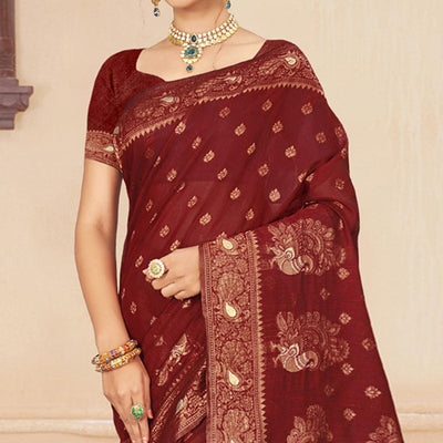 Maroon Woven Cotton Silk Saree