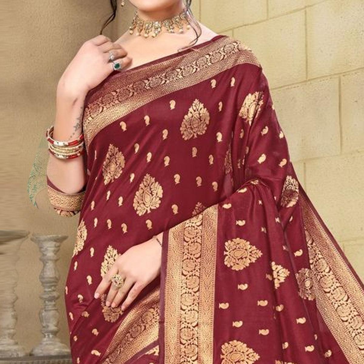 Maroon Woven Cotton Silk Saree