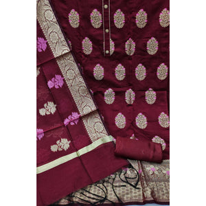 Maroon Woven Jacquard Dress Material