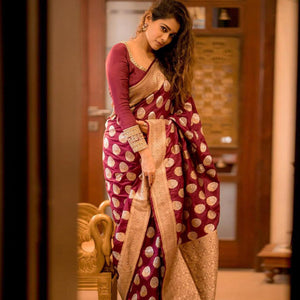 Maroon Woven Jacquard Saree