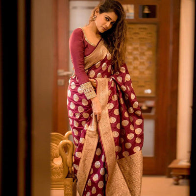Maroon Woven Jacquard Saree