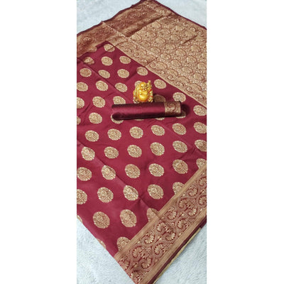 Maroon Woven Jacquard Saree