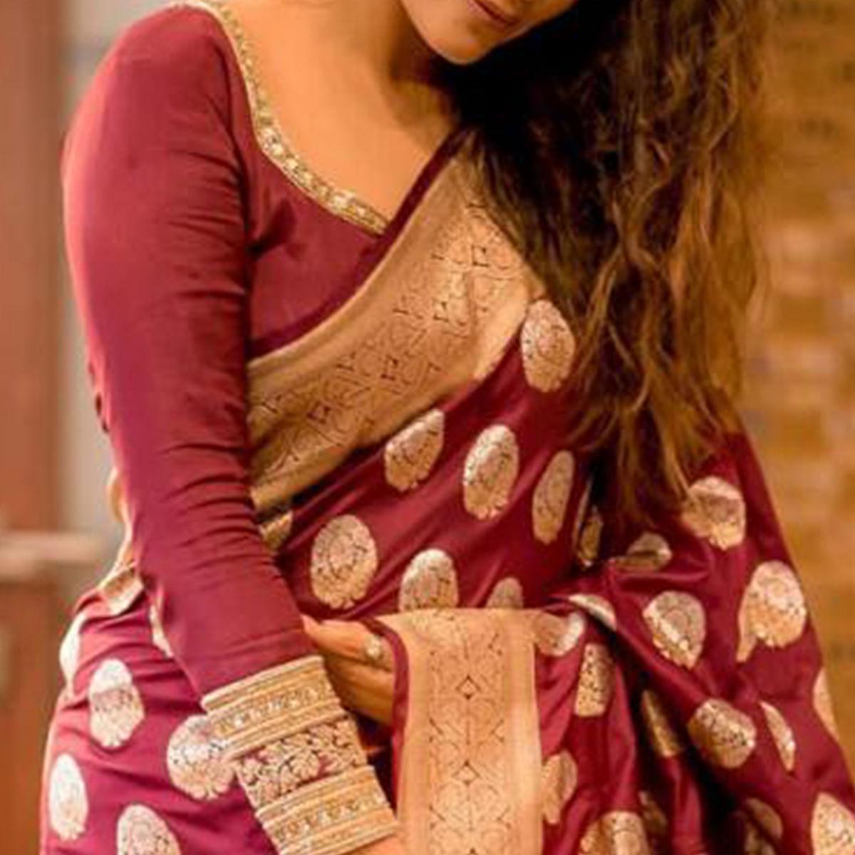 Maroon Woven Jacquard Saree