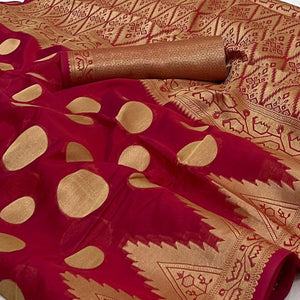 Maroon Woven Organza Saree