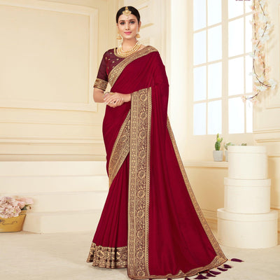 Maroon Woven Vichitra Silk Saree
