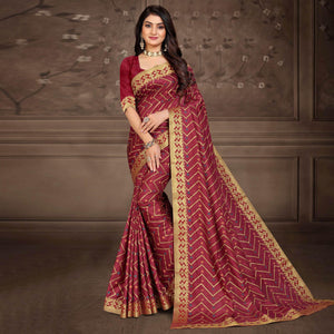 Maroon Woven Vichitra Silk Saree