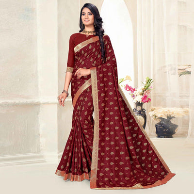 Maroon Woven Vichitra Silk Saree