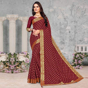 Maroon Woven Vichitra Silk Saree
