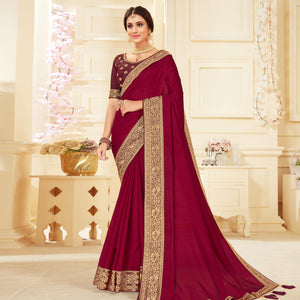 Maroon Woven Vichitra Silk Saree