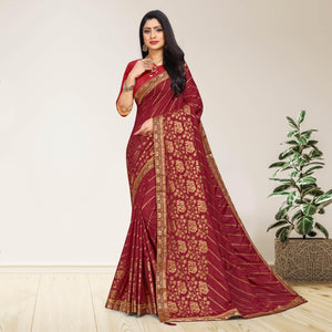 Maroon Woven Vichitra Silk Saree