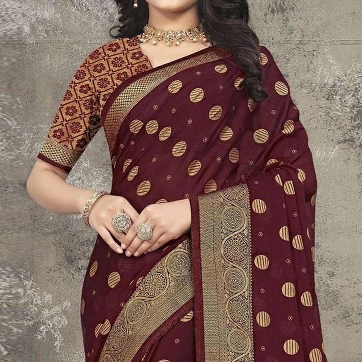 Maroon Woven Vichitra Silk Saree