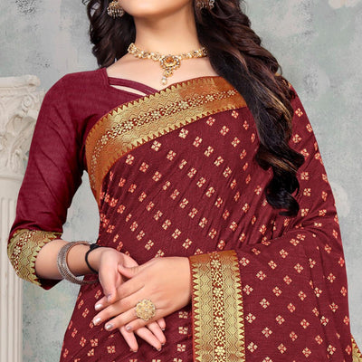 Maroon Woven Vichitra Silk Saree