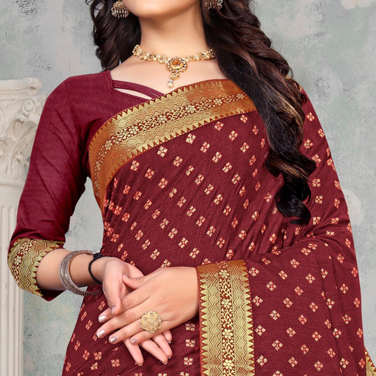 Maroon Woven Vichitra Silk Saree