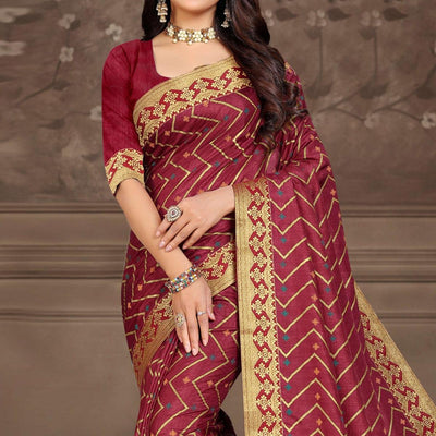 Maroon Woven Vichitra Silk Saree