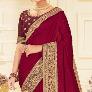 Maroon Woven Vichitra Silk Saree